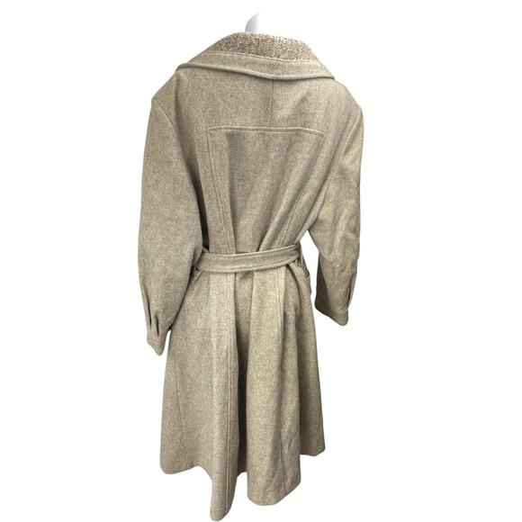 JCPenney Women's Beige Long Sleeve Tie Waist Button Up Trench Coat Jacket Size M - Picture 2 of 5